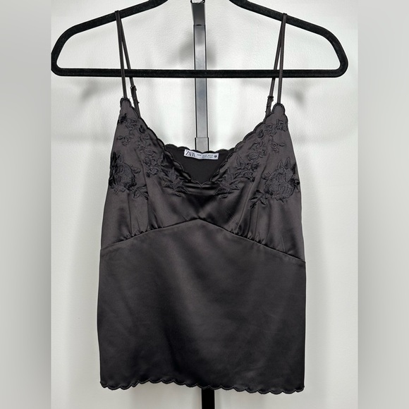 Zara Tops - Zara Women Floral Embroidery Satin Crop Tank Top -